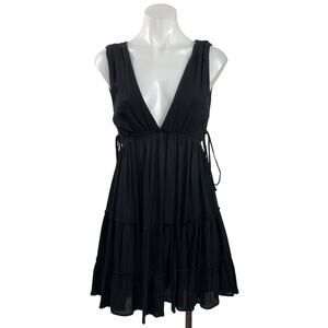 Victoria + Sophia Black Sleeveless V-neck Lace Up Tiered Mini A-Line Dress Sz S
